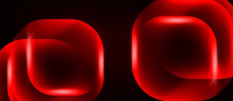 Red layered squares, rounded edges, dark background. Abstract design, glowing Stock Illustration
