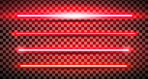 Red lazer straight lines pack isolated. Neon glowing laser beam effect with Stock Illustration