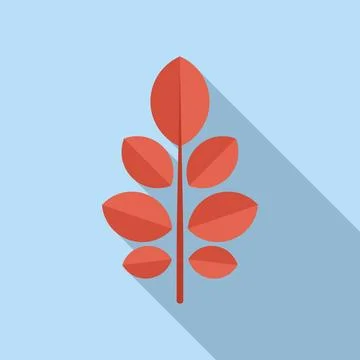 Red leaf branch icon flat . Autumn fall Stock Illustration