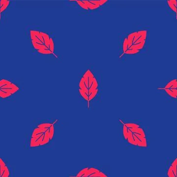 Red Leaf icon isolated seamless pattern on blue background. Leaves sign. Fresh Stock Illustration