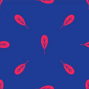 Red Leaf icon isolated seamless pattern on blue background. Leaves sign. Fresh イラスト素材