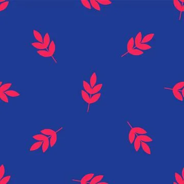 Red Leaf icon isolated seamless pattern on blue background. Leaves sign. Fresh 스톡 일러스트