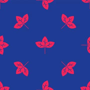 Red Leaf icon isolated seamless pattern on blue background. Leaves sign. Fresh Stock Illustration
