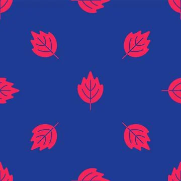 Red Leaf icon isolated seamless pattern on blue background. Leaves sign. Fres Stock Illustration