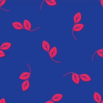 Red Leaf icon isolated seamless pattern on blue background. Leaves sign. Fresh Stock Illustration