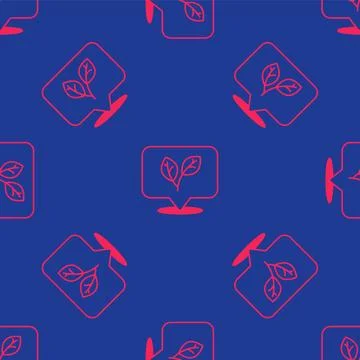 Red Leaf icon isolated seamless pattern on blue background. Leaves sign. Fr.. イラスト素材