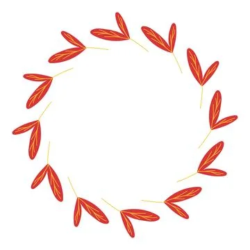 Red leaf wreath illustration with simple branches arranged in a circular frame Stock Illustration