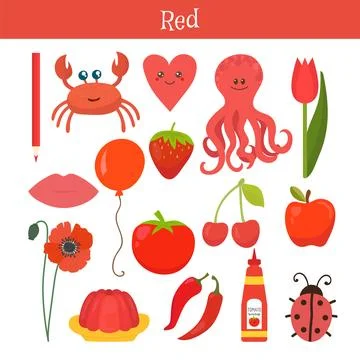 Red. Learn the color. Education set. Illustration of primary colors Stock Illustration