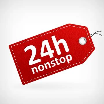 Red leather 24h nonstop vector label. isolated from background. layered. イラスト素材