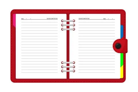 A red leather bound agenda notebook with a red cover and white pages. Stock Illustration