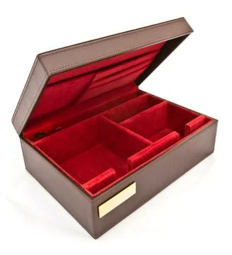 Red leather box on white background Stock Photos