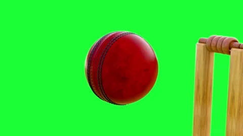 Red Leather Cricket Ball Animation Passing Over Stumps 4K Green Screen Stock Footage 335560150