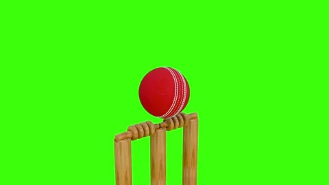 Red Leather Cricket Ball Animation | Close View Passing Stumps 4K Green Screen Stock Footage 335909840