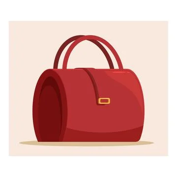 Red leather handbag casting soft shadow on light brown background Illustration