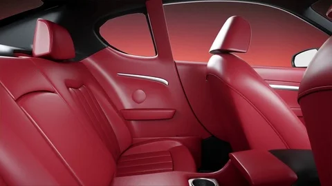 Red leather interior of luxury black sport car . realistic 4K animation. Video stock 73107680