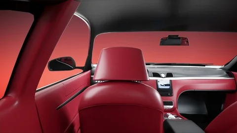Red leather interior of luxury black sport car . realistic 4K animation. Stockbeeldmateriaal 73107812