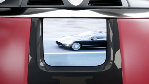 Red leather interior of luxury black sport car . realistic 4K animation. Vidéo 73108064