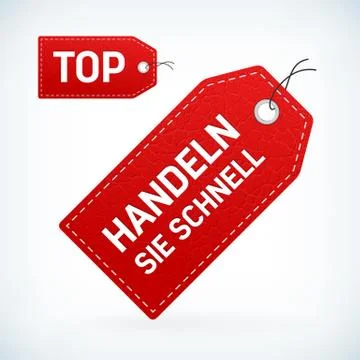 Red leather label handeln sie schnell Illustrazione stock