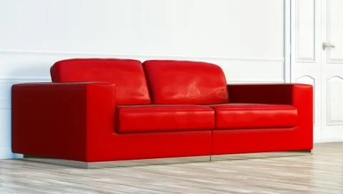 Red leather luxury sofa in white room. 스톡 일러스트