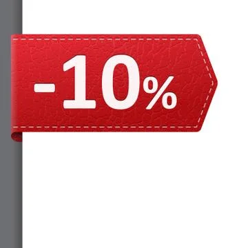 Red leather price vector bookmark 10 percent sale off. isolated from backgrou イラスト素材