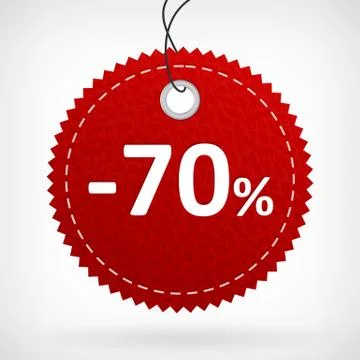 Red leather price vector labels -70 percent. isolated from background. layere Stock-Illustration