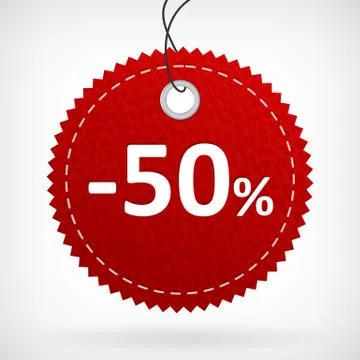 Red leather price vector labels -50 percent. isolated from background. layere Illustrazione stock