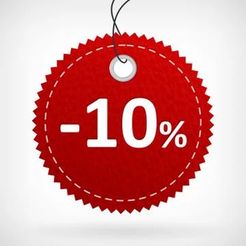 Red leather price vector labels -10 percent. isolated from background. layere Ilustração Stock