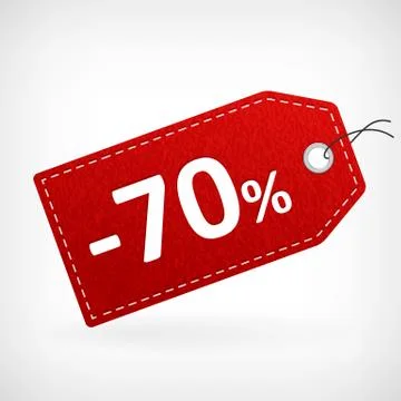 Red leather price vector labels seventhy percent sale off. isolated from back Ilustração Stock