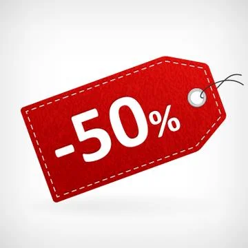 Red leather price vector labels fifty percent sale off. isolated from backgro イラスト素材