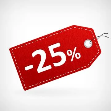 Red leather price vector labels twenty five percent sale off. isolated from b Illustrazione stock