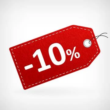 Red leather price vector labels ten percent saleoff. isolated from background Illustrazione stock