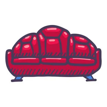 Red leather sofa icon, hand drawn style Illustrazione stock