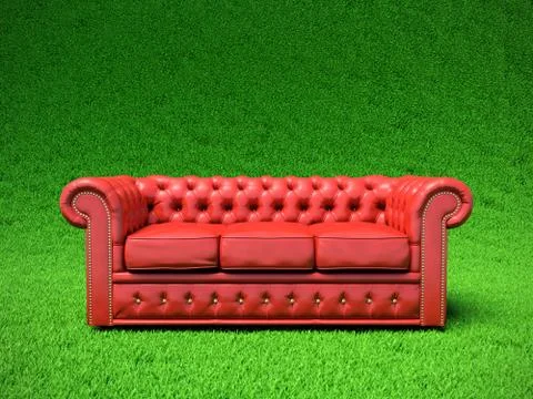 Red leather sofa. Stock Illustration