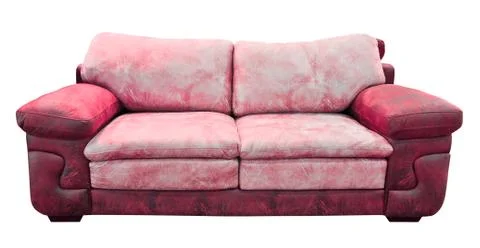 Red leather sofa isolated with clipping path Stock Photos