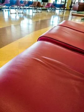 Red leather sofa seats Stock Photos