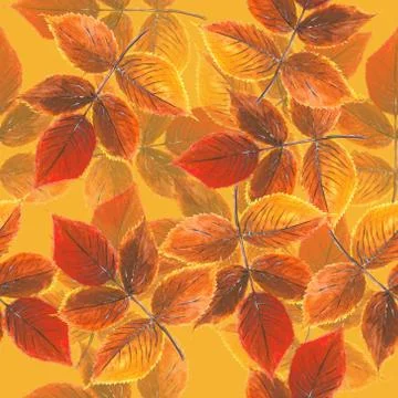 Red leaves pattern on yellow Stock Illustration