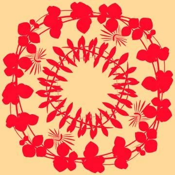 Red leaves on a yellow background Stock Illustration