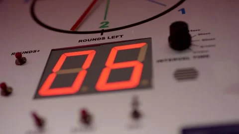 Red LED Boxing Round Timer Showing Rounds Left, Fitness Gym Close Up Shot Stock-Footage 341446073