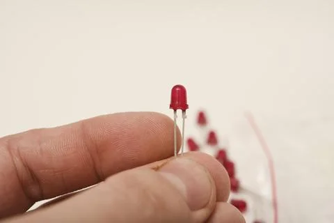 Red LEDs. The electronic component. Old LED elements. Stock Photos