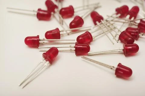 Red LEDs. The electronic component. Old LED elements. 스톡 사진