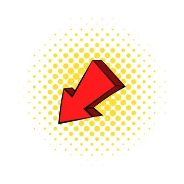 Red left down arrow icon, comics style Stock Illustration