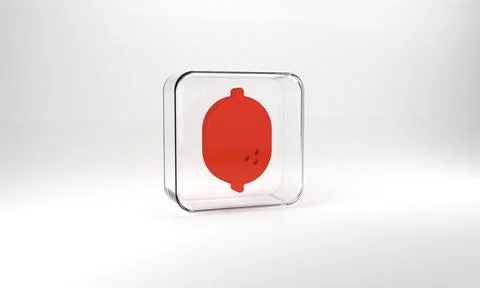 Red Lemon icon isolated on grey background. Glass square button. 3d illustration Stock Illustration