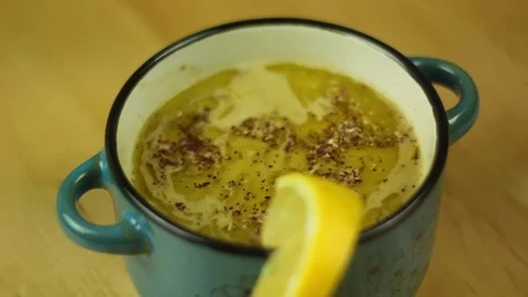Red lentil soup with lemon slice 動画素材 101154176