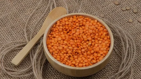 Red lentils bowl Stock Footage 260479239