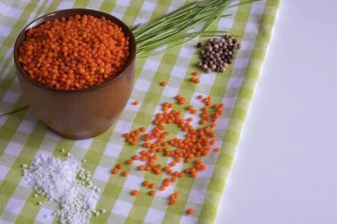 Red lentils in a pot Stock Photos