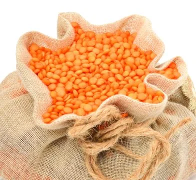 Red lentils in the sack Stock Photos