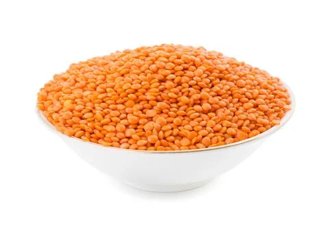 Red Lentils on White Background Foto stock