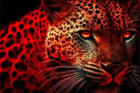 Red leopard face in dark background Stock Illustration