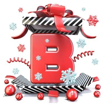 Red Letter B inside open gift box 3D Stock Illustration