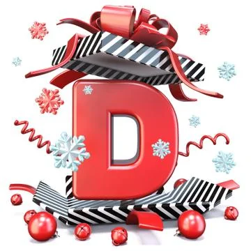 Red Letter D inside open gift box 3D Stock Illustration